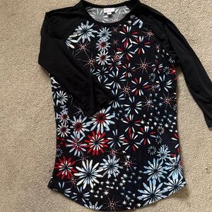 LuLaRoe Black Floral Starburst Long Sleeve Tee